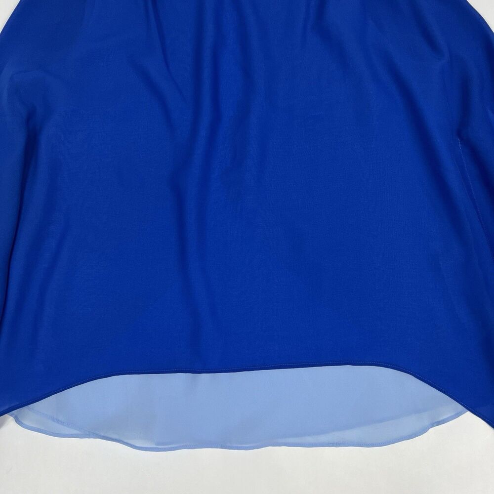 White House Black Market Blue Flowy Chiffon Layered Split Back Sleeveless Top XL - Picture 9 of 12